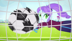 Size: 1280x720 | Tagged: safe, screencap, crystal lullaby, mystery mint, eqg summertime shorts, equestria girls, steps of pep, background human, duo, duo female, female, football