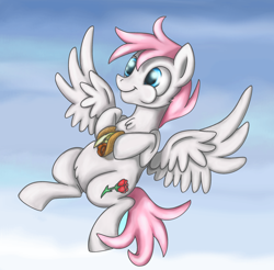 Size: 2616x2572 | Tagged: safe, artist:thebowtieone, oc, oc only, oc:rose bud, pegasus, pony, eating, flying, food, high res, male, solo, stallion, taco