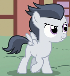 Size: 510x555 | Tagged: safe, screencap, rumble, pegasus, pony, marks and recreation, colt, gangsta, happy, male, solo, wings