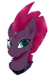 Size: 1011x1471 | Tagged: safe, artist:masc0t361, tempest shadow, pony, unicorn, my little pony: the movie, broken horn, bust, eye scar, female, mare, portrait, scar, smiling, solo