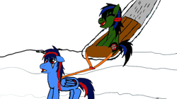 Size: 1152x647 | Tagged: safe, oc, oc only, oc:jadestar, oc:kaevorrvector, sledding