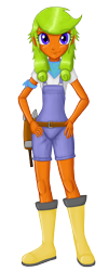 Size: 1208x3000 | Tagged: safe, artist:artemis-polara, oc, oc only, oc:carrot patch, equestria girls, clothes, commission, equestria girls-ified, female, hammer, overalls, shovel, simple background, solo, transparent background