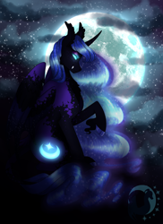 Size: 2832x3894 | Tagged: safe, artist:djspark3, derpibooru import, nightmare moon, alicorn, pony, female, full moon, mare, missing accessory, moon, solo