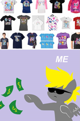 Size: 639x960 | Tagged: safe, artist:pencil bolt, derpibooru import, oc, oc only, oc:pencil bolt, pony, clothes, male, money, shirt, solo, stallion, sunglasses, t-shirt