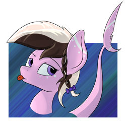 Size: 2048x2048 | Tagged: safe, artist:twitchy rudder, oc, oc only, oc:ashee, original species, shark pony, bust, female, solo, tongue out