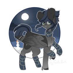 Size: 1000x1000 | Tagged: safe, artist:twinkepaint, oc, oc only, oc:kama, pegasus, pony, clothes, female, mare, moon, raised hoof, scarf, simple background, snowman, socks, solo, transparent background, unshorn fetlocks