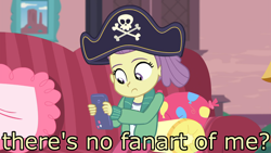 Size: 1920x1080 | Tagged: safe, edit, edited screencap, screencap, lily pad (equestria girls), better together, equestria girls, pinkie sitting, hat, image macro, meme, pirate hat, solo, young