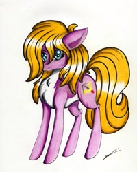 Size: 2443x3057 | Tagged: safe, artist:luxiwind, derpibooru import, oc, oc:golden love, earth pony, pony, female, mare, solo, traditional art