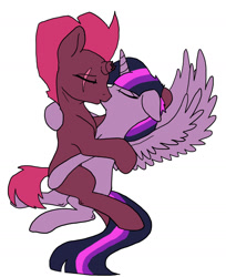 Size: 1326x1628 | Tagged: safe, artist:slamjam, derpibooru import, fizzlepop berrytwist, tempest shadow, twilight sparkle, twilight sparkle (alicorn), alicorn, female, kissing, lesbian, shipping, tempestlight