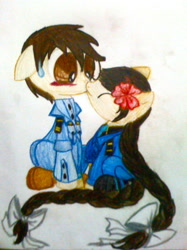 Size: 1160x1547 | Tagged: safe, artist:beetrue, oc, oc only, oc:azizi rafiedan, oc:maya rosa, earth pony, pony, blushing, clothes, female, kissing, male, mare, stallion, traditional art