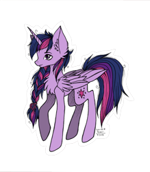 Size: 1496x1709 | Tagged: safe, artist:schizoidtomii, derpibooru import, twilight sparkle, twilight sparkle (alicorn), alicorn, braid, cheek fluff, chest fluff, ear fluff, female, flat colors, simple background, solo, transparent background