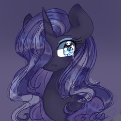 Size: 768x768 | Tagged: safe, artist:windymils, nightmare rarity, pony, unicorn, crying, eyeshadow, female, hair over one eye, makeup, mare, simple background, solo, teary eyes