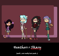 Size: 1124x1068 | Tagged: safe, artist:obeliskgirljohanny, coco pommel, maud pie, oc, oc:seraphim cyanne, oc:strawberry rose, human, clothes, cosplay, costume, crossover, heathers, heathers the musical, humanized