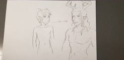 Size: 4032x1960 | Tagged: safe, artist:dj-black-n-white, derpibooru import, oc, oc only, oc:driftwood, satyr, age progression, muscles, offspring, parent:deer