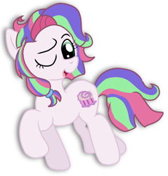 Size: 762x796 | Tagged: safe, artist:doraemonfan4life, coconut cream, toola roola, earth pony, pony, fame and misfortune, female, filly, fusion, one eye closed, solo, wink