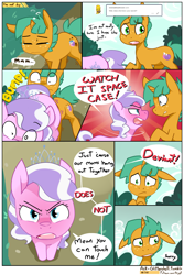 Size: 1100x1650 | Tagged: safe, artist:kryptchild, diamond tiara, snails, pony, angry, ask, ask glitter shell, bitch, blushing, colt, comic, dialogue, female, filly, glitter shell, looking up, male, speech bubble, tumblr