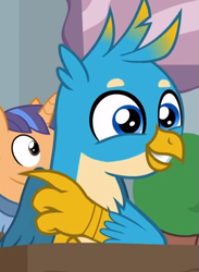 Size: 525x718 | Tagged: safe, derpibooru import, screencap, gallus, griffon, a rockhoof and a hard place, claws, cropped, cute, fine catch, friendship student, gallabetes, male, smiling