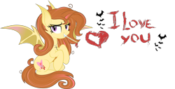 Size: 3816x1937 | Tagged: safe, artist:weekendroses, oc, oc only, oc:milana roseta, bat, bat pony, bat pony oc, heart, mouth hold, simple background, solo, transparent background