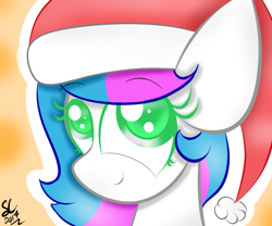 Size: 1200x1000 | Tagged: safe, artist:sugarcloud12, oc, oc only, oc:sugar cloud, pony, bust, christmas, female, hat, holiday, mare, portrait, santa hat, solo