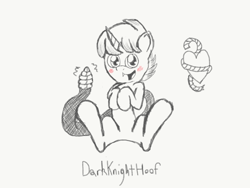 Size: 2048x1536 | Tagged: safe, artist:darkknighthoof, oc, oc only, oc:darkknighthoof, pony, unicorn, blushing, cute, cute little fangs, digital art, fangs, featureless crotch, male, open mouth, reference sheet, sketch, snake tail, solo, stallion