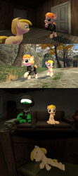 Size: 1920x4320 | Tagged: safe, artist:soad24k, oc, oc only, oc:chipper leaf, oc:copper, oc:green, earth pony, pony, 3d, controller, cyoa, cyoa:filly adventure, female, filly, gmod