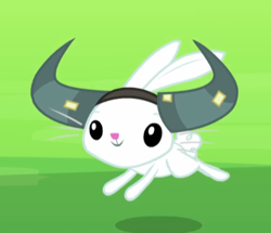 Size: 371x319 | Tagged: safe, derpibooru import, screencap, angel bunny, party pooped, animal, cropped, fake horns, jumping, solo, yak horns