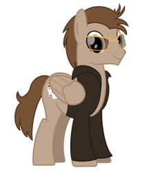 Size: 1900x2200 | Tagged: safe, artist:pizzamovies, derpibooru import, oc, oc only, oc:toffee scotch, pegasus, pony, 2019 community collab, clothes, cutie mark, derpibooru community collaboration, glasses, jacket, male, playing card, simple background, smiling, solo, stallion, transparent background