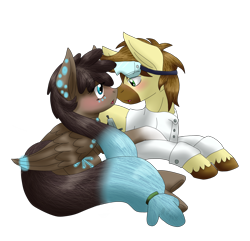 Size: 2700x2600 | Tagged: safe, artist:midnightfire1222, derpibooru import, oc, oc only, oc:calpain, oc:crecious blu, pegasus, pony, unicorn, blushing, couple, duo, simple background, transparent background