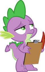 Size: 3000x4743 | Tagged: safe, artist:sollace, derpibooru import, spike, dragon, .svg available, clipboard, quill, simple background, solo, spike is not amused, transparent background, unamused, vector