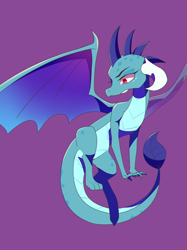 Size: 1200x1601 | Tagged: safe, artist:kkmrarar, princess ember, dragon, female, flying, purple background, simple background, solo, spread wings, wings