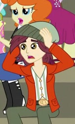 Size: 189x311 | Tagged: safe, screencap, golden hazel, normal norman, equestria girls, friendship games, background human, cropped, shocked