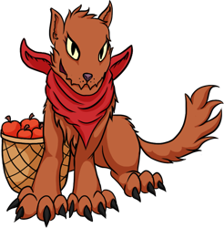 Size: 1215x1237 | Tagged: safe, artist:xormak, oc, oc only, oc:rosy, diamond dog, 2018 community collab, adopted offspring, apple, bandana, basket, derpibooru community collaboration, food, neckerchief, next generation, parent:applejack, simple background, transparent background