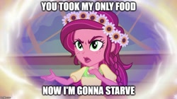 Size: 888x499 | Tagged: safe, gloriosa daisy, equestria girls, abuse, glorio-sad daisy, gloriosabuse, image macro, life of crime, meme, reference, sad, spongebob squarepants, starvation