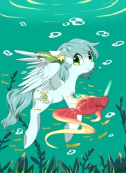 Size: 1600x2200 | Tagged: safe, artist:kinda-l, oc, oc only, fish, pegasus, pony, solo, swimming, underwater