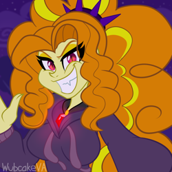 Size: 1000x1000 | Tagged: safe, artist:wubcakeva, derpibooru import, adagio dazzle, equestria girls, rainbow rocks, adagiazonga dazzle, breasts, evil grin, fangs, female, gem, grin, looking at you, siren gem, smiling, solo