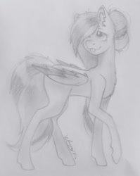 Size: 764x960 | Tagged: safe, artist:nutmeg, oc, oc only, pegasus, pony, art trade, solo, tongue out, traditional art