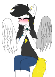 Size: 2014x2780 | Tagged: safe, artist:tomboygirl45, oc, oc only, oc:stormy, anthro, pegasus, blushing, eating, female, food, high res, mare, onigiri, simple background, solo, transparent background