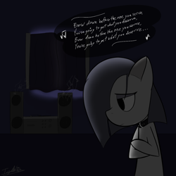 Size: 1200x1200 | Tagged: safe, artist:icywindthepony, derpibooru import, marble pie, choker, collar, dark, emo, head like a hole, lonely inky, lyrics, nine inch nails, sad, solo, song reference, text