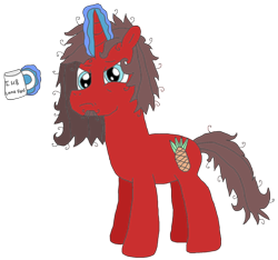 Size: 1644x1541 | Tagged: safe, artist:supahdonarudo, oc, oc only, oc:ironyoshi, coffee mug, levitation, magic, messy mane, mug, telekinesis