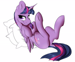 Size: 2692x2227 | Tagged: safe, artist:emilywulfstudios, derpibooru import, twilight sparkle, twilight sparkle (alicorn), alicorn, pony, dock, pillow, plot, simple background, solo, white background