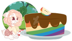 Size: 1920x1092 | Tagged: safe, artist:dianamur, derpibooru import, oc, earth pony, pony, cake, clothes, deviantart watermark, female, food, mare, obtrusive watermark, solo, watermark, zap apple cake