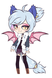 Size: 1083x1633 | Tagged: safe, artist:hawthornss, oc, oc only, oc:moon sugar, anthro, bat pony, bedroom eyes, clothes, cute, cute little fangs, ear fluff, eyeshadow, fangs, jacket, looking at you, makeup, male, smiling, socks, solo, trap