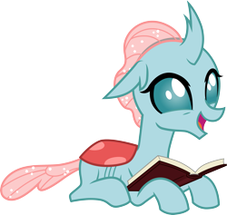 Size: 3171x3000 | Tagged: safe, artist:cloudyglow, derpibooru import, ocellus, changedling, changeling, school daze, .ai available, book, cute, diaocelles, female, prone, simple background, smiling, solo, transparent background, vector