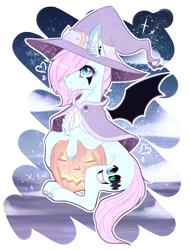 Size: 878x1160 | Tagged: safe, artist:lunawolf28, derpibooru import, oc, oc only, oc:crazy surprise, earth pony, pony, female, halloween, hat, holiday, jack-o-lantern, mare, pumpkin, simple background, solo, transparent background, witch hat