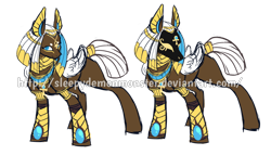 Size: 1024x587 | Tagged: safe, artist:sleepydemonmonster, oc, oc only, pegasus, pony, egypt, egyptian, egyptian pony, gold, jewelry, mask, simple background, solo, transparent background, vulgar, watermark