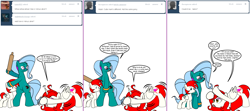 Size: 1808x800 | Tagged: safe, artist:dekomaru, oc, oc only, oc:astra, oc:hazel lulamoon, oc:mars, alicorn, pony, unicorn, ask, bipedal, colt, dexterous hooves, female, male, mare, rolling pin, tumblr, tumblr:ask twixie