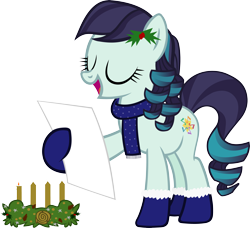 Size: 5034x4589 | Tagged: safe, artist:ironm17, coloratura, earth pony, pony, absurd resolution, advent wreath, boots, candle, christmas, clothes, eyes closed, female, holiday, mare, paper, rara, scarf, shoes, simple background, singing, solo, transparent background, vector
