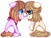 Size: 180x133 | Tagged: safe, artist:shiromidorii, oc, oc only, oc:sabrina, oc:tegan, earth pony, pony, boop, female, floppy ears, lesbian, mare, noseboop, oc x oc, pixel art, shipping