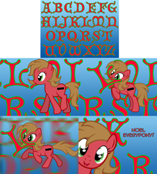 Size: 1600x1770 | Tagged: safe, artist:nightmaremoons, derpibooru import, oc, oc only, oc:pun, earth pony, pony, alphabet, ask, ask pun, female, mare, mouth hold, pun, solo