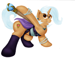 Size: 800x619 | Tagged: safe, artist:digoraccoon, oc, oc only, pony, cape, clothes, socks, solo, staff